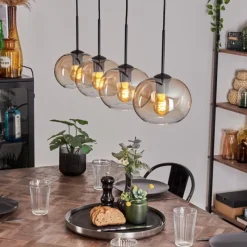 hofstein Suspension - Verre Apedo Ambre, Clair, 4 lumières