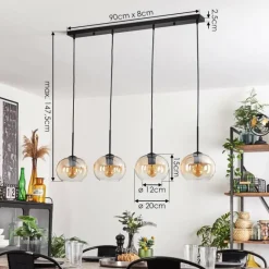 hofstein Suspension - Verre Apedo Ambre, Clair, 4 lumières