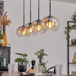 hofstein Suspension - Verre Apedo Ambre, Clair, 4 lumières