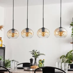 hofstein Suspension - Verre Apedo Ambre, Clair, 4 lumières
