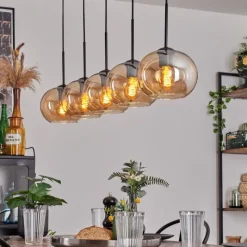 hofstein Suspension - Verre Apedo Ambre, 5 lumières