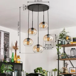 hofstein Suspension - Verre Apedo Ambre, Clair, 5 lumières