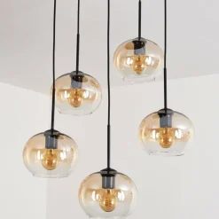 hofstein Suspension - Verre Apedo Ambre, Clair, 5 lumières