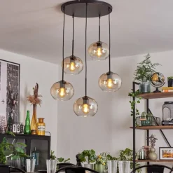 hofstein Suspension - Verre Apedo Ambre, Clair, 5 lumières