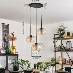 hofstein Suspension - Verre Apedo Ambre, Clair, 3 lumières