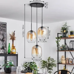 hofstein Suspension - Verre Apedo Ambre, Clair, 3 lumières