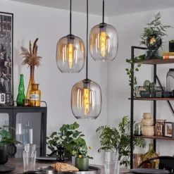 hofstein Suspension - Verre Apedo Ambre, Clair, 3 lumières