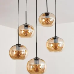 hofstein Suspension - Verre Apedo Ambre, 5 lumières