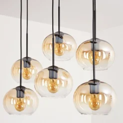 hofstein Suspension - Verre Apedo Ambre, Clair, 6 lumières