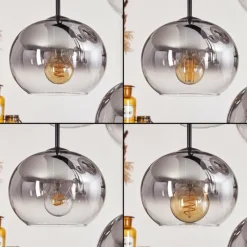 hofstein Suspension - Verre Apedo Clair, Fumé, 8 lumières