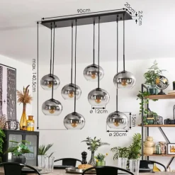 hofstein Suspension - Verre Apedo Clair, Fumé, 8 lumières