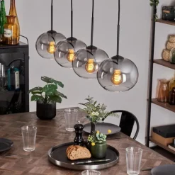 hofstein Suspension - Verre Apedo Clair, Fumé, 4 lumières