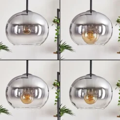 hofstein Suspension - Verre Apedo Clair, Fumé, 4 lumières