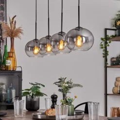 hofstein Suspension - Verre Apedo Clair, Fumé, 4 lumières