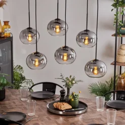 hofstein Suspension - Verre Apedo Clair, Fumé, 6 lumières