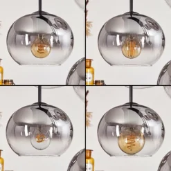 hofstein Suspension - Verre Apedo Clair, Fumé, 6 lumières