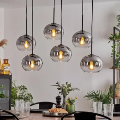 hofstein Suspension - Verre Apedo Clair, Fumé, 6 lumières