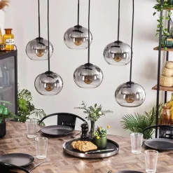 hofstein Suspension - Verre Apedo Clair, Fumé, 6 lumières