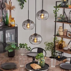 hofstein Suspension - Verre Apedo Clair, Fumé, 3 lumières