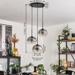 hofstein Suspension - Verre Apedo Clair, Fumé, 3 lumières