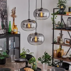 hofstein Suspension - Verre Apedo Clair, Fumé, 3 lumières