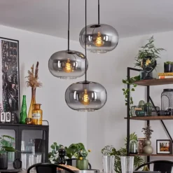 hofstein Suspension - Verre Apedo Clair, Fumé, 3 lumières