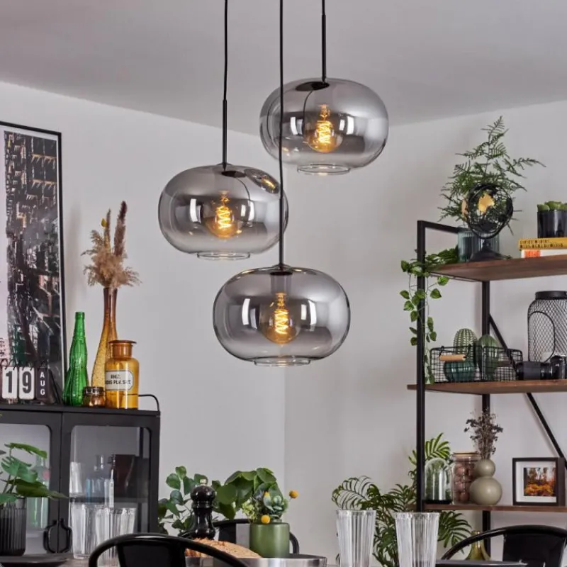 hofstein Suspension - Verre Apedo Clair, Fumé, 3 lumières