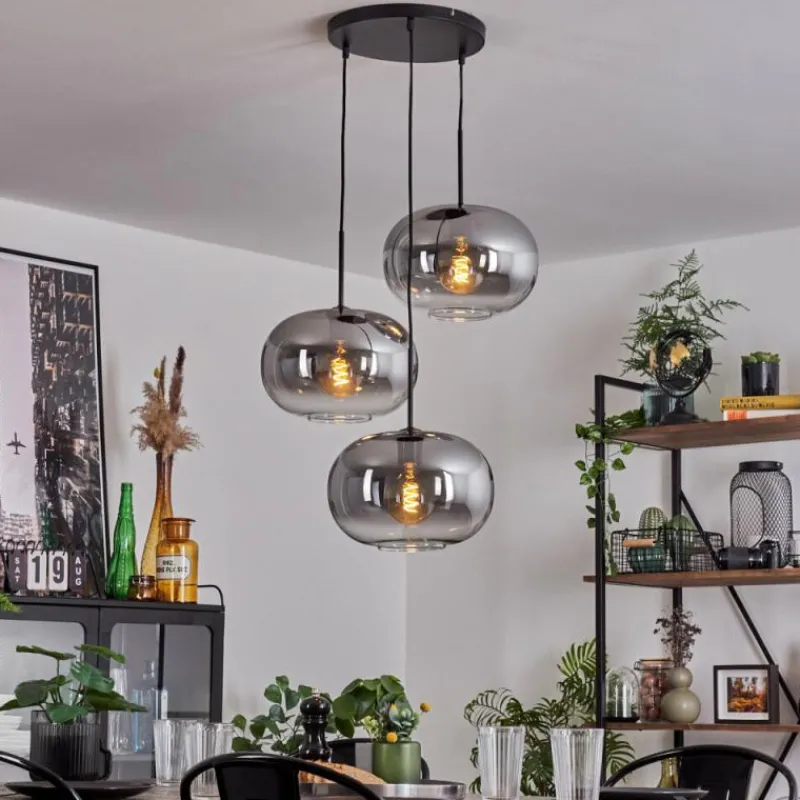 hofstein Suspension - Verre Apedo Clair, Fumé, 3 lumières