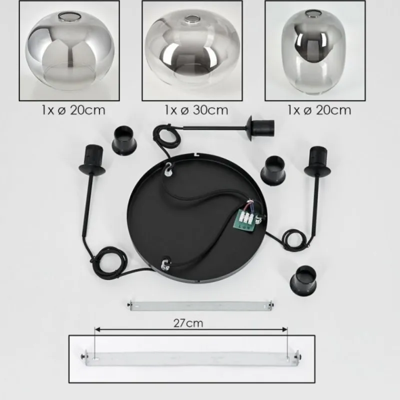 hofstein Suspension - Verre Apedo Clair, Fumé, 3 lumières