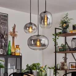 hofstein Suspension - Verre Apedo Clair, Fumé, 3 lumières