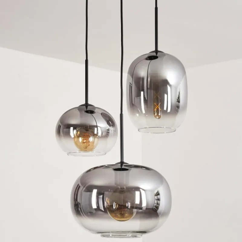 hofstein Suspension - Verre Apedo Clair, Fumé, 3 lumières