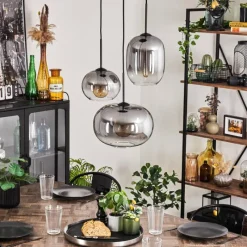 hofstein Suspension - Verre Apedo Clair, Fumé, 3 lumières