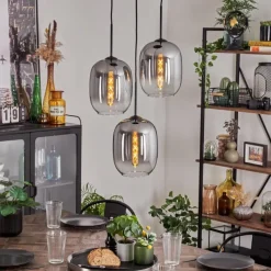 hofstein Suspension - Verre Apedo Clair, Fumé, 3 lumières