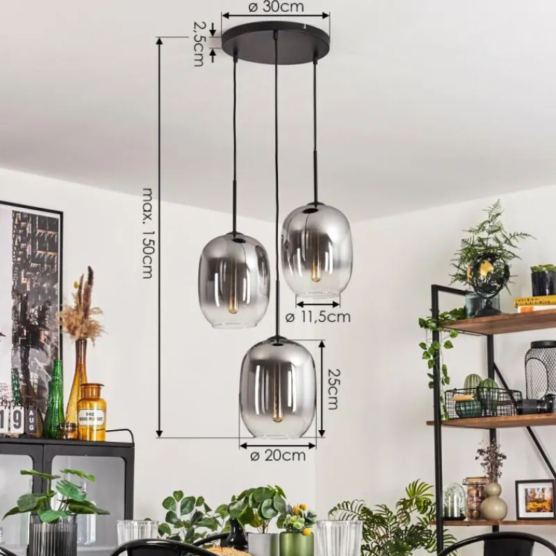 hofstein Suspension - Verre Apedo Clair, Fumé, 3 lumières