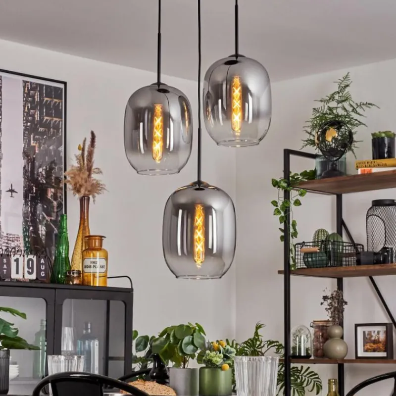 hofstein Suspension - Verre Apedo Clair, Fumé, 3 lumières