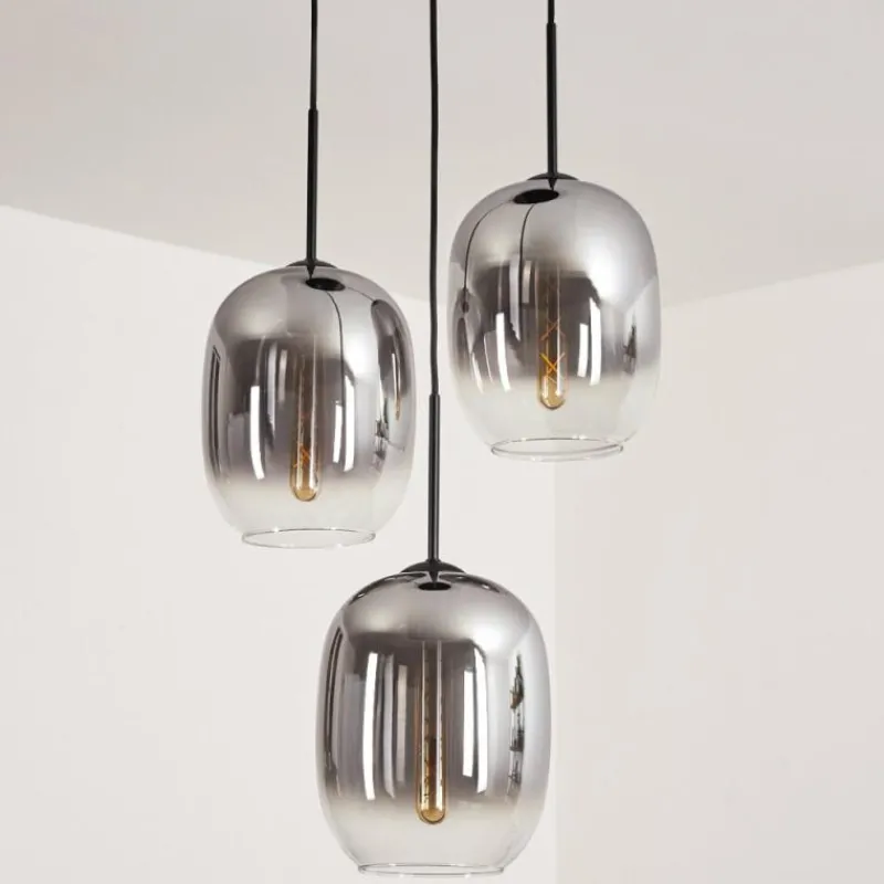 hofstein Suspension - Verre Apedo Clair, Fumé, 3 lumières