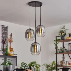 hofstein Suspension - Verre Apedo Clair, Fumé, 3 lumières