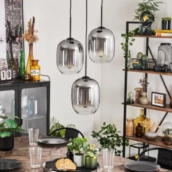 hofstein Suspension - Verre Apedo Clair, Fumé, 3 lumières