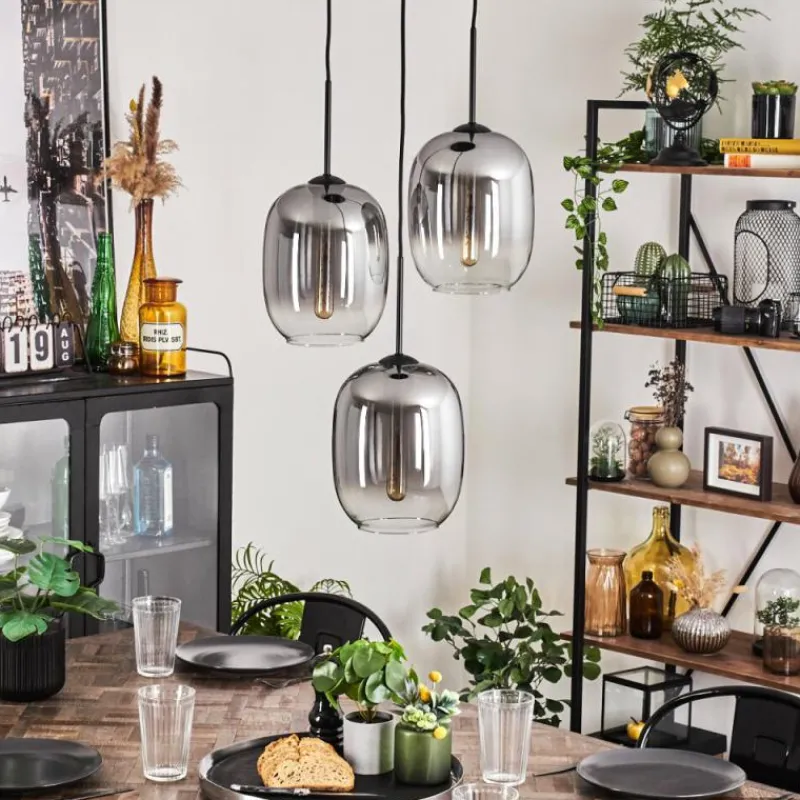 hofstein Suspension - Verre Apedo Clair, Fumé, 3 lumières