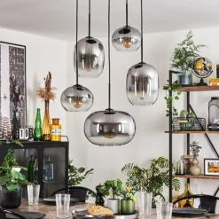 hofstein Suspension - Verre Apedo Clair, Fumé, 5 lumières