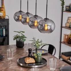 hofstein Suspension - Verre Apedo Fumé, 4 lumières