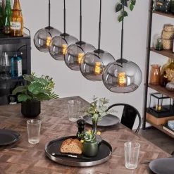 hofstein Suspension - Verre Apedo Fumé, 5 lumières