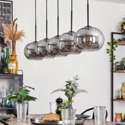 hofstein Suspension - Verre Apedo Fumé, 5 lumières