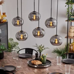 hofstein Suspension - Verre Apedo Fumé, 6 lumières