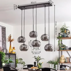 hofstein Suspension - Verre Apedo Fumé, 6 lumières