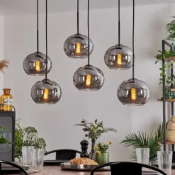 hofstein Suspension - Verre Apedo Fumé, 6 lumières