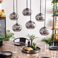 hofstein Suspension - Verre Apedo Fumé, 6 lumières