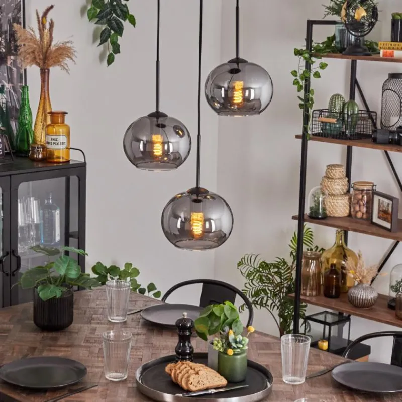 hofstein Suspension - Verre Apedo Fumé, 3 lumières