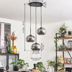 hofstein Suspension - Verre Apedo Fumé, 3 lumières