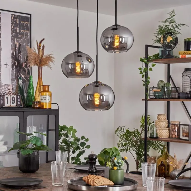 hofstein Suspension - Verre Apedo Fumé, 3 lumières